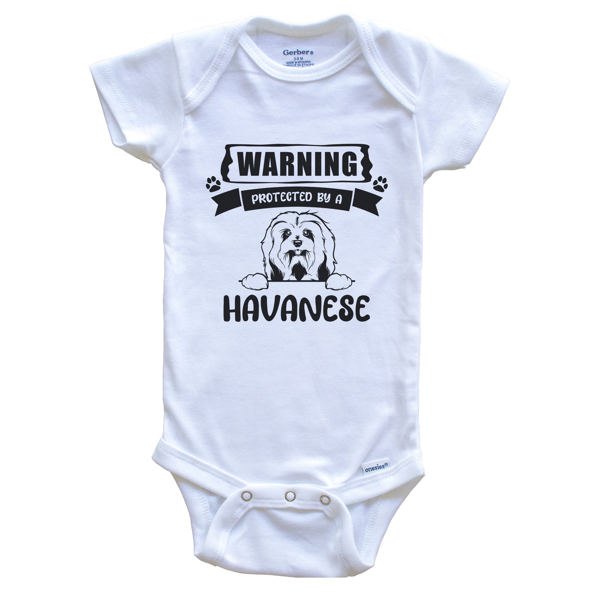 Warning Protected By A Havanese Funny Cute Dog Breed Baby Bodysuit