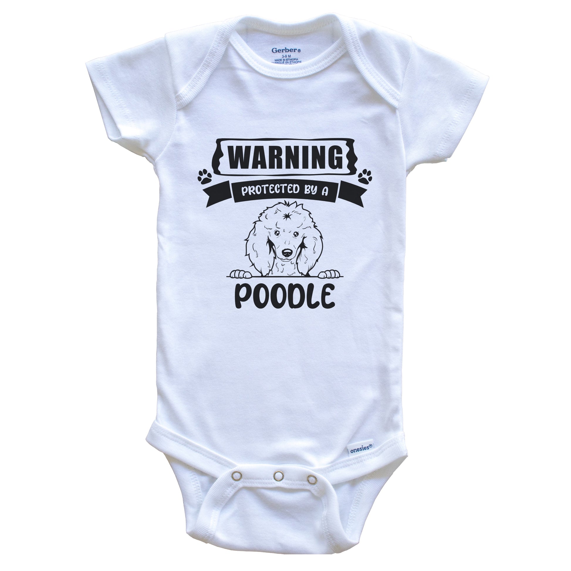 Warning Protected By A Poodle Funny Cute Dog Breed Baby Bodysuit