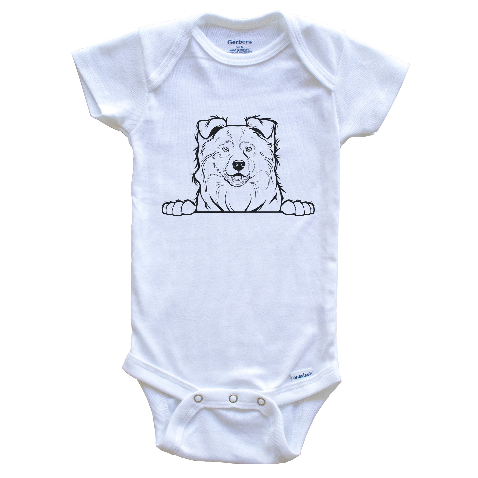 Australian Shepherd Dog Breed Drawing Cute One Piece Baby Bodysuit