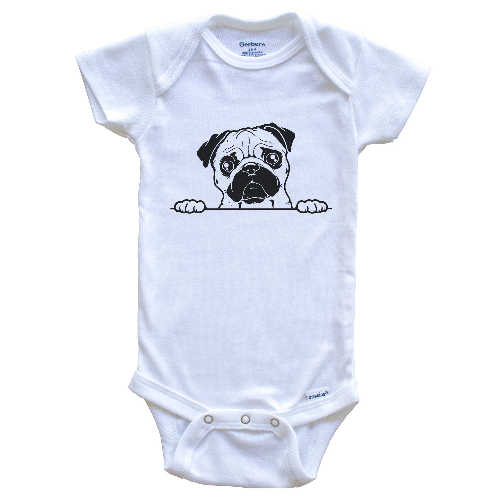 Pug Dog Breed Drawing Cute One Piece Baby Bodysuit
