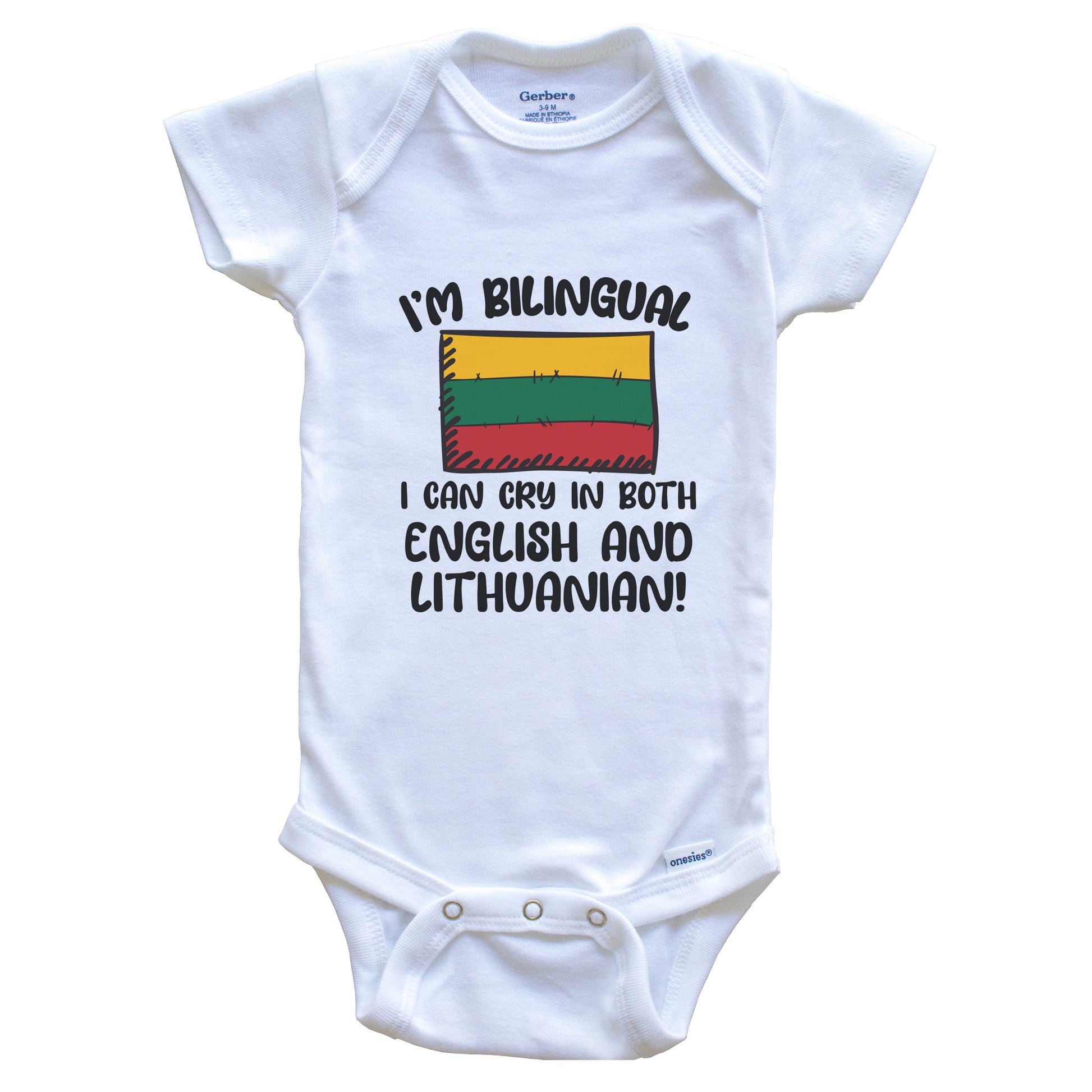 I'm Bilingual I Can Cry In Both English And Lithuanian Funny Lithuanian Flag Baby Bodysuit