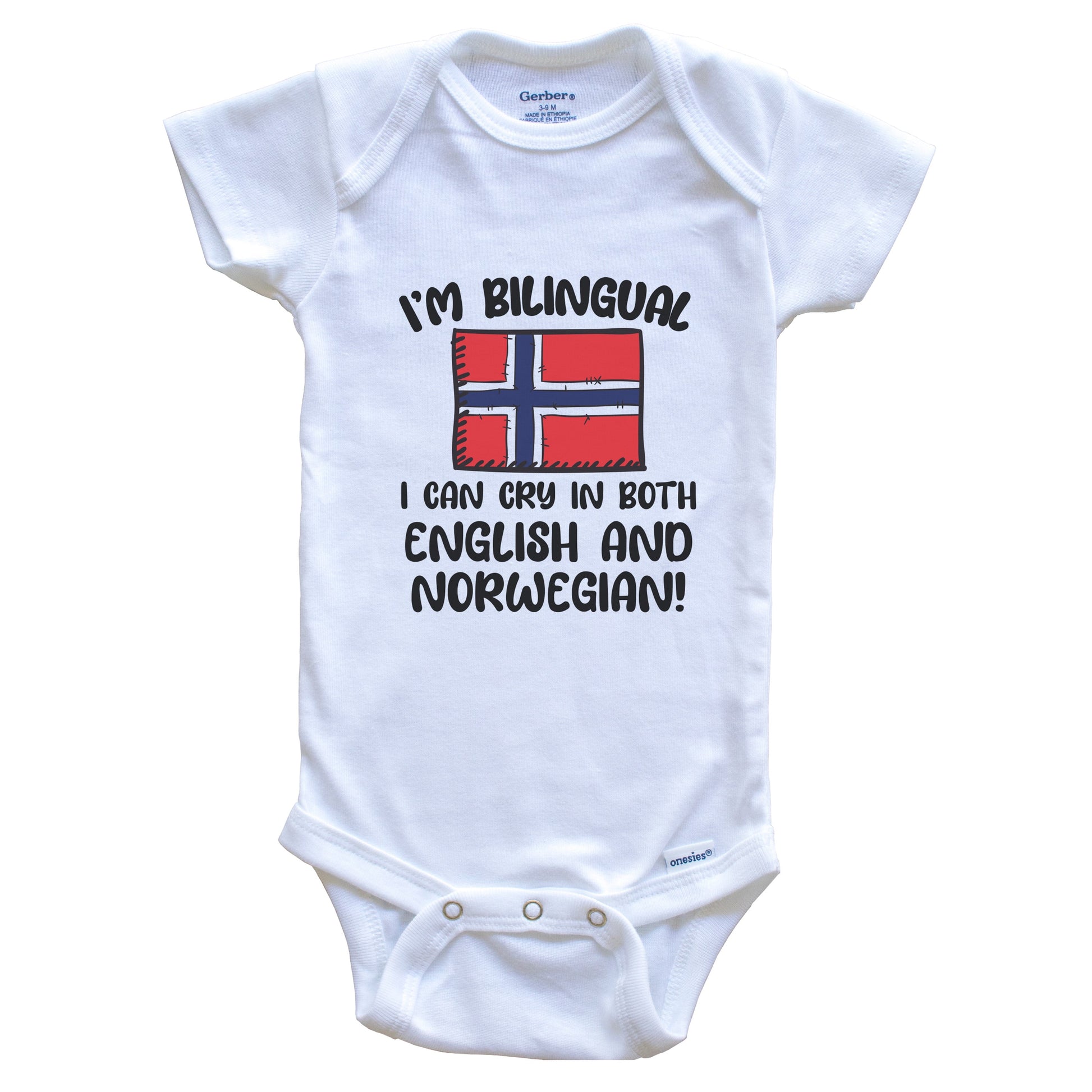 I'm Bilingual I Can Cry In Both English And Norwegian Funny Norwegian Flag Baby Bodysuit