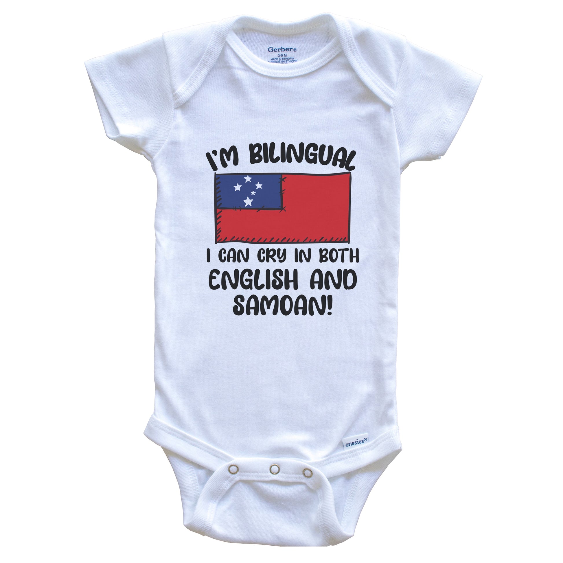 I'm Bilingual I Can Cry In Both English And Samoan Funny Samoan Flag Baby Bodysuit