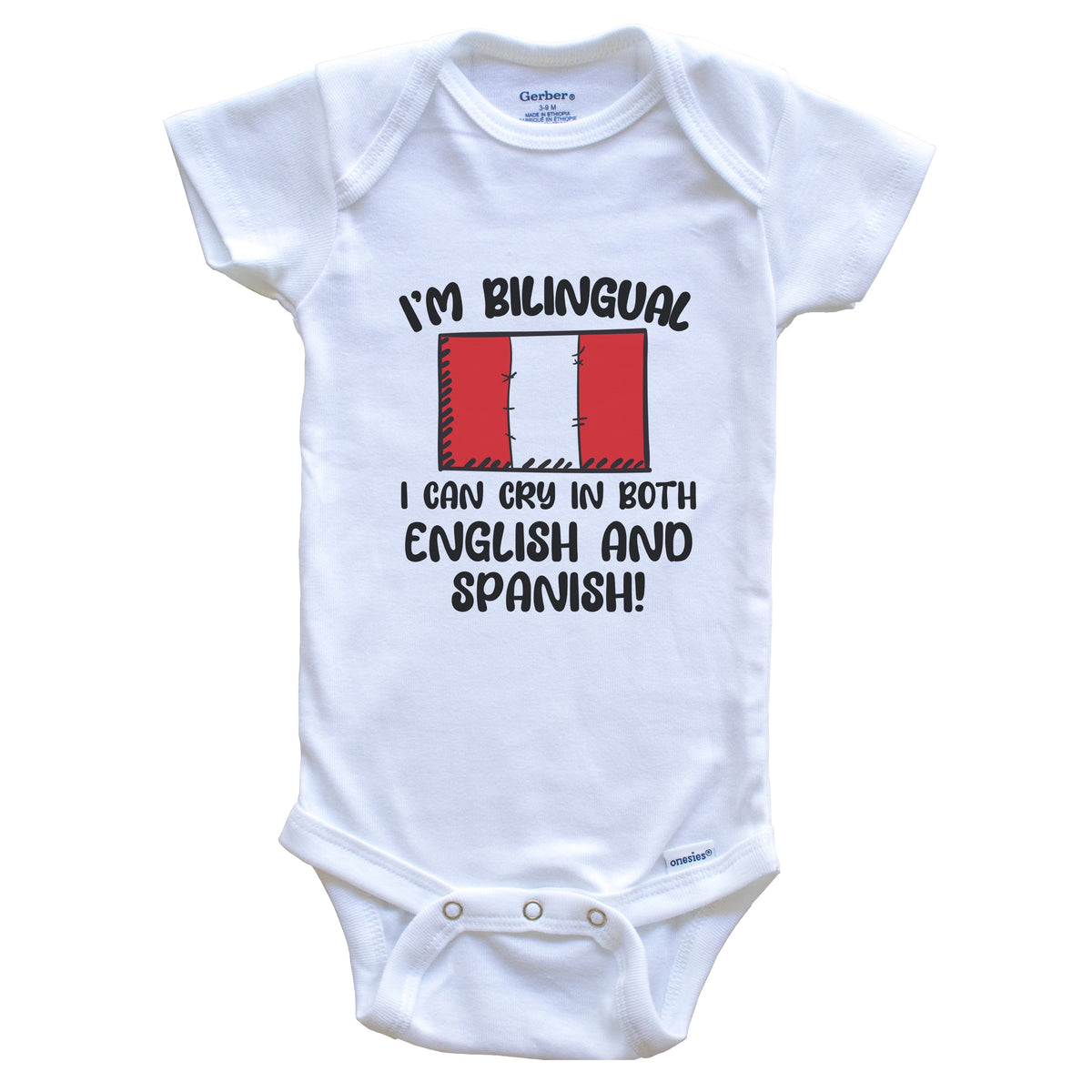 I'm Bilingual I Can Cry In Both English And Spanish Funny Peruvian Flag Baby Bodysuit