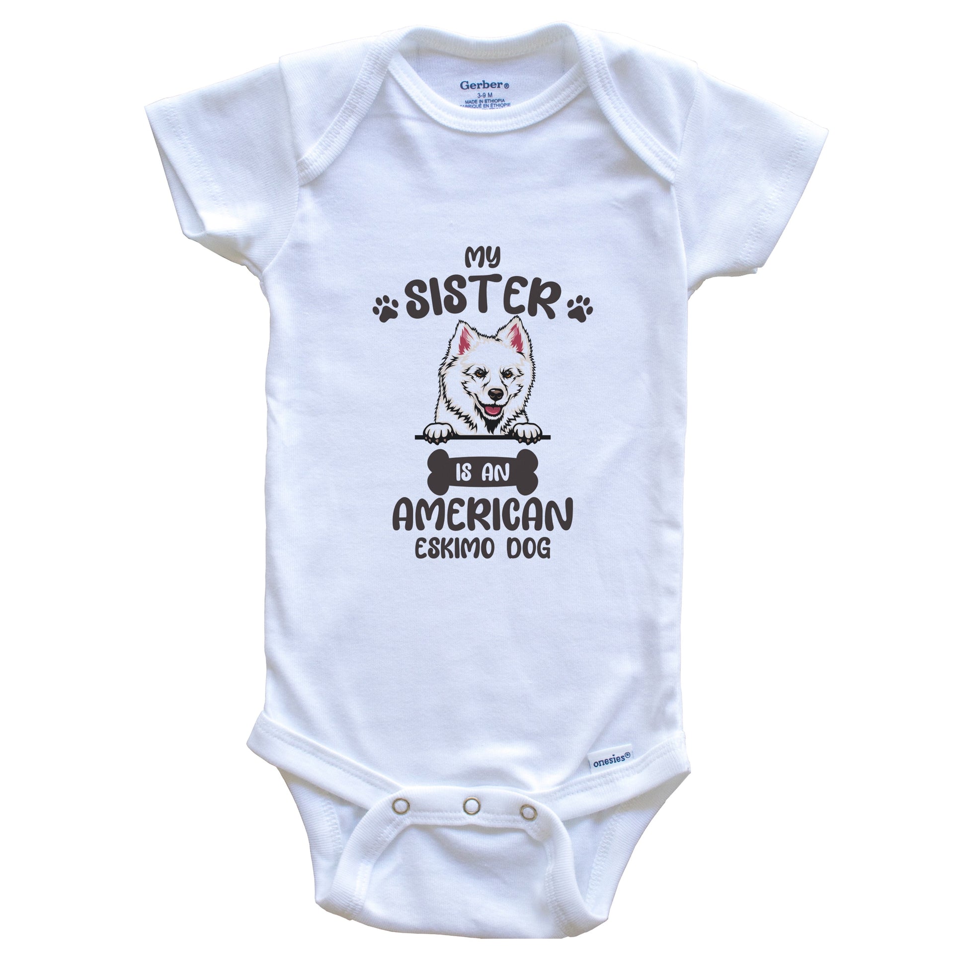 My Sister Is An American Eskimo Dog Cute Dog Breed Baby Bodysuit