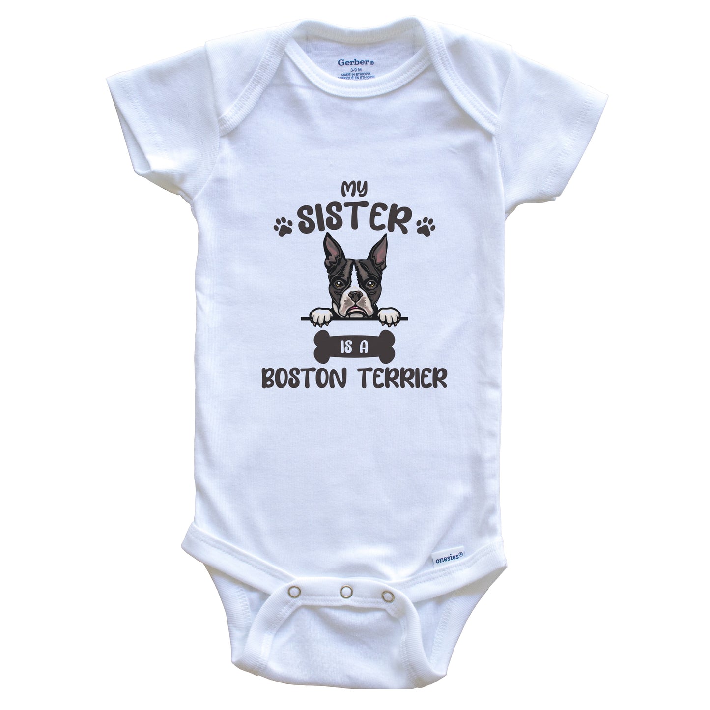 My Sister Is A Boston Terrier Cute Dog Breed Baby Bodysuit