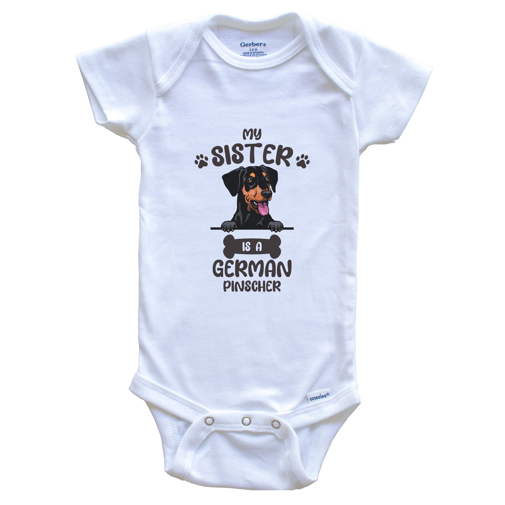 My Sister Is A German Pinscher Cute Dog Breed Baby Bodysuit