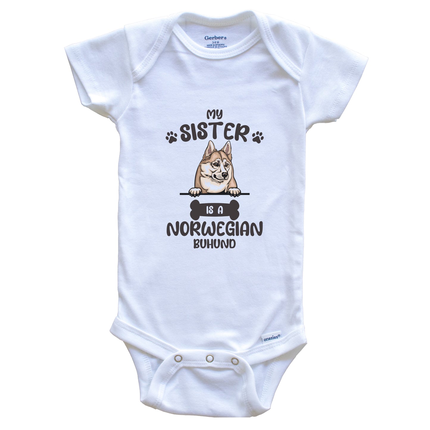 My Sister Is A Norwegian Buhund Cute Dog Breed Baby Bodysuit