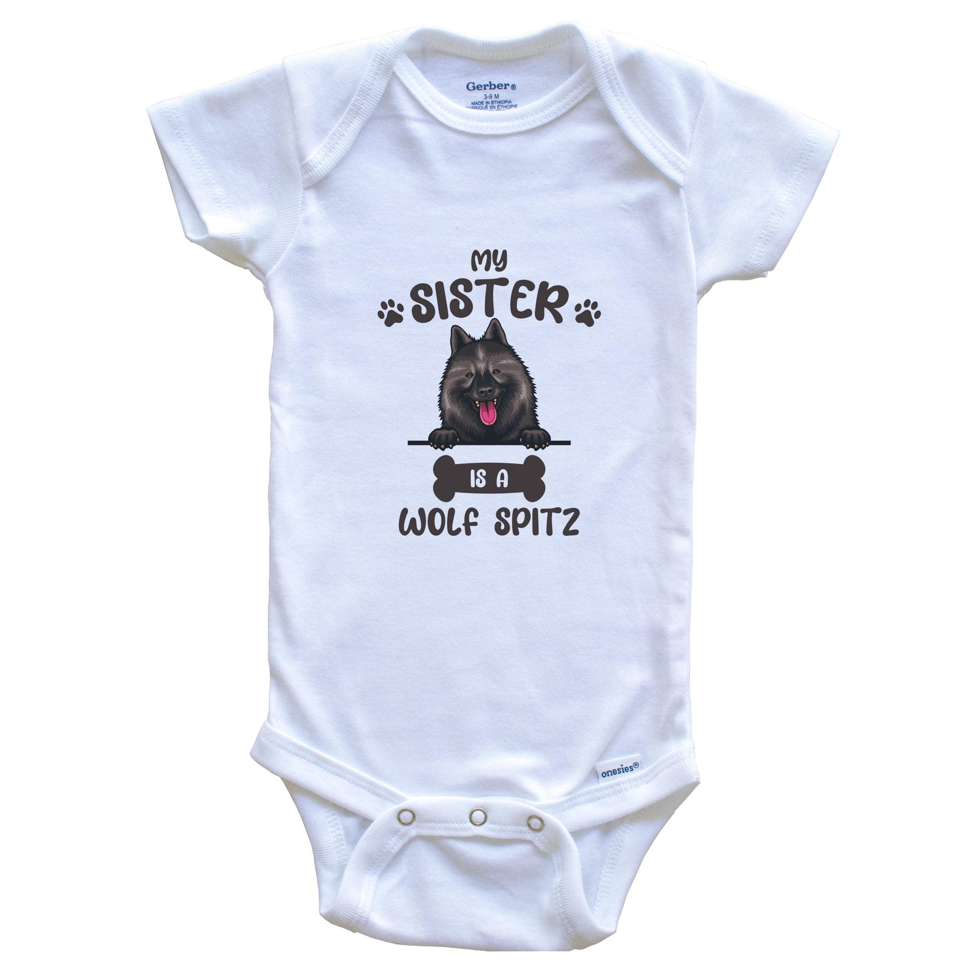 My Sister Is A Wolf Spitz Cute Dog Breed Baby Bodysuit