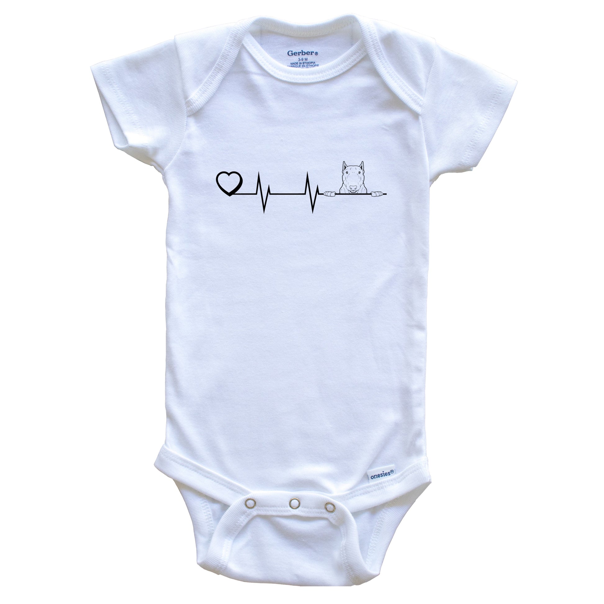 Heart Heartbeat Line Chart Bull Terrier Dog Breed Baby Bodysuit