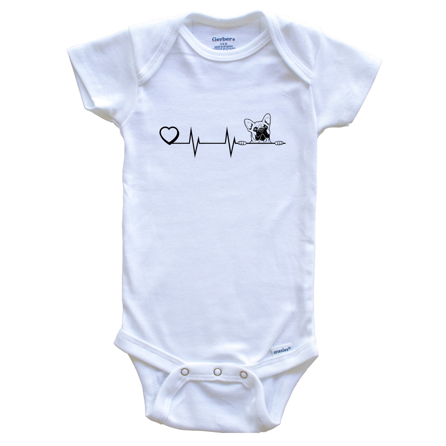 Heart Heartbeat Line Chart French Bulldog Dog Breed Baby Bodysuit