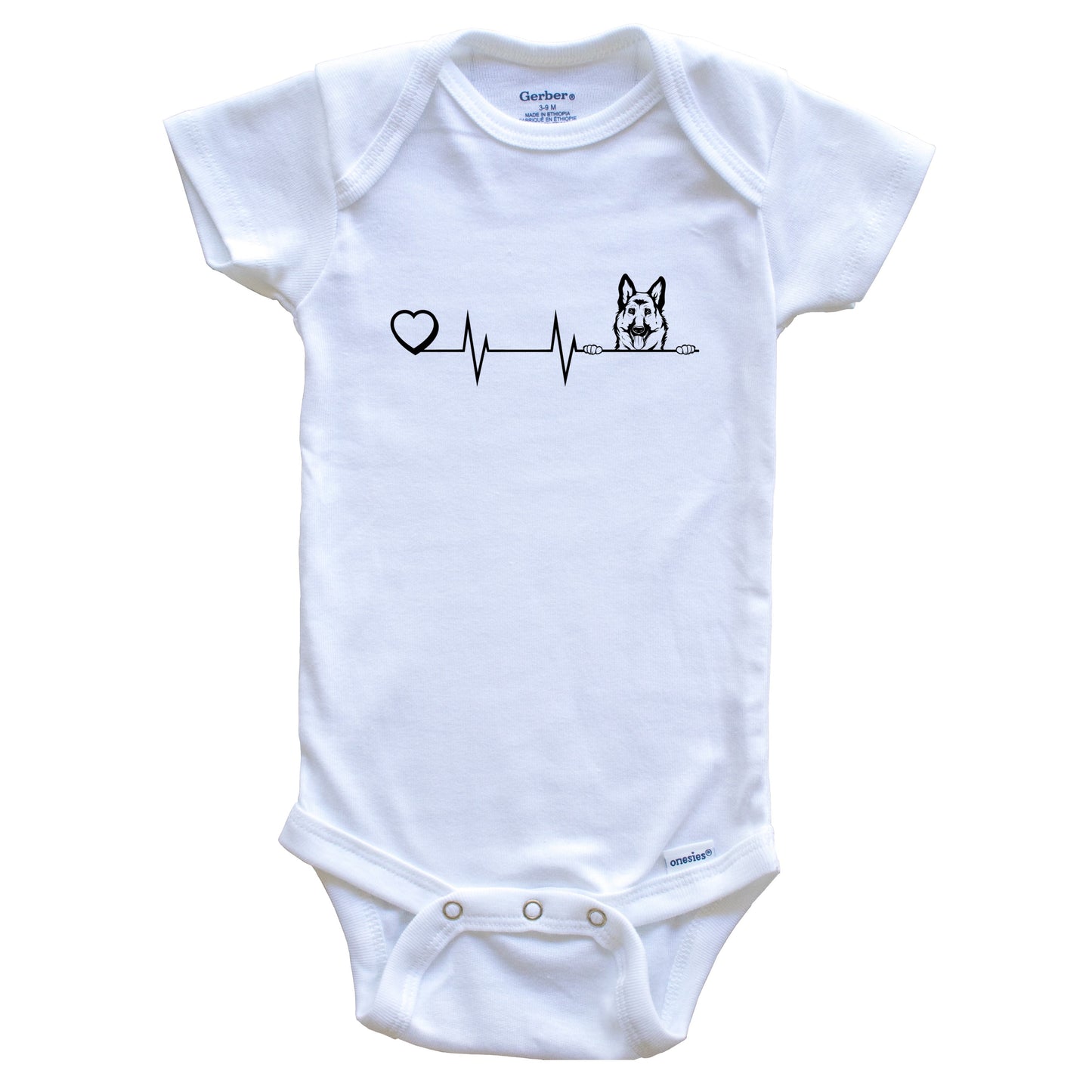 Heart Heartbeat Line Chart German Shepherd Dog Breed Baby Bodysuit