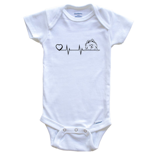 Heart Heartbeat Line Chart Pomeranian Dog Breed Baby Bodysuit