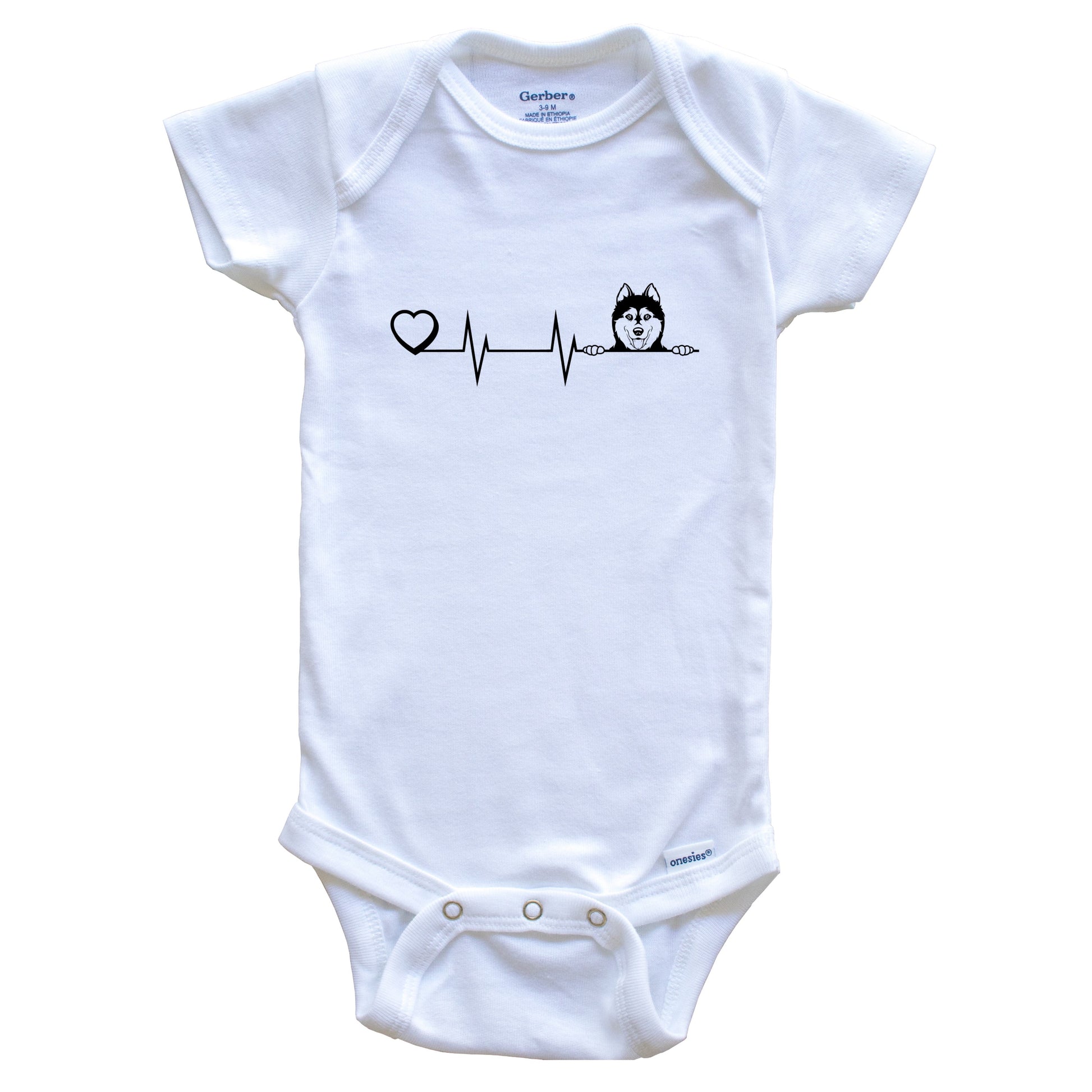 Heart Heartbeat Line Chart Siberian Husky Dog Breed Baby Bodysuit
