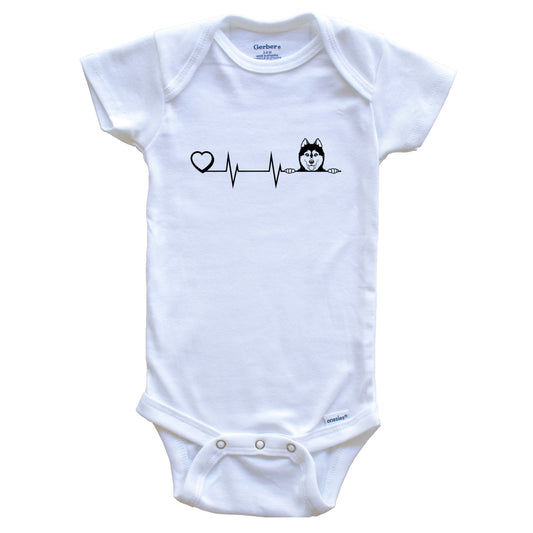 Heart Heartbeat Line Chart Siberian Husky Dog Breed Baby Bodysuit