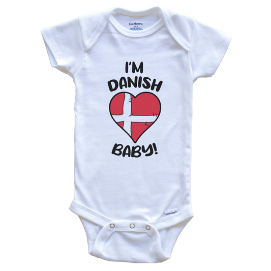 I'm Danish Baby Funny Denmark Flag Heart Baby Bodysuit