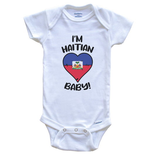 I'm Haitian Baby Funny Haiti Flag Heart Baby Bodysuit