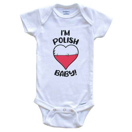 I'm Polish Baby Funny Poland Flag Heart Baby Bodysuit