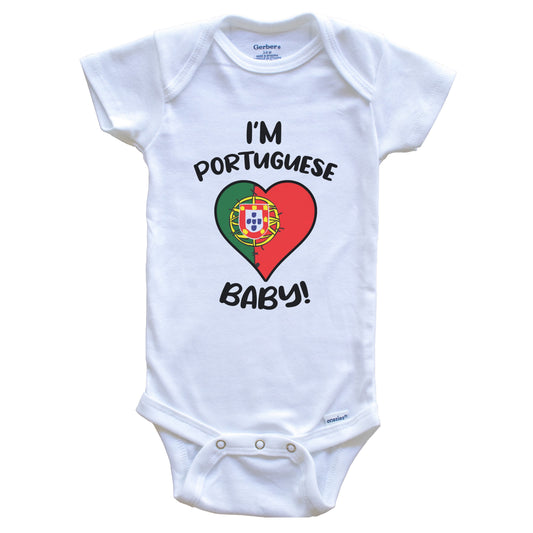 I'm Portuguese Baby Funny Portugal Flag Heart Baby Bodysuit