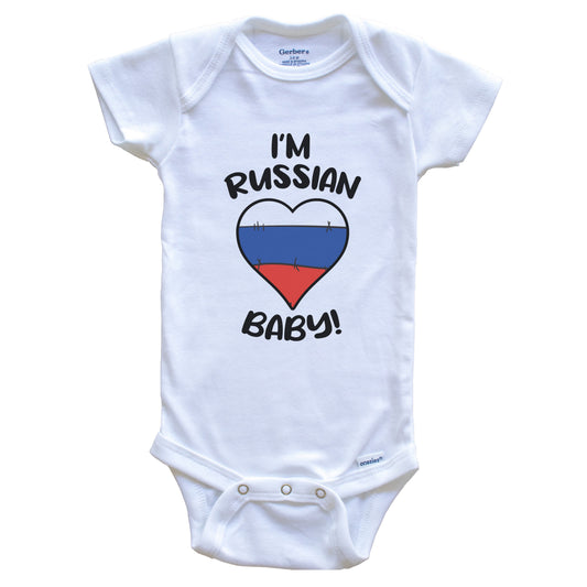 I'm Russian Baby Funny Russia Flag Heart Baby Bodysuit