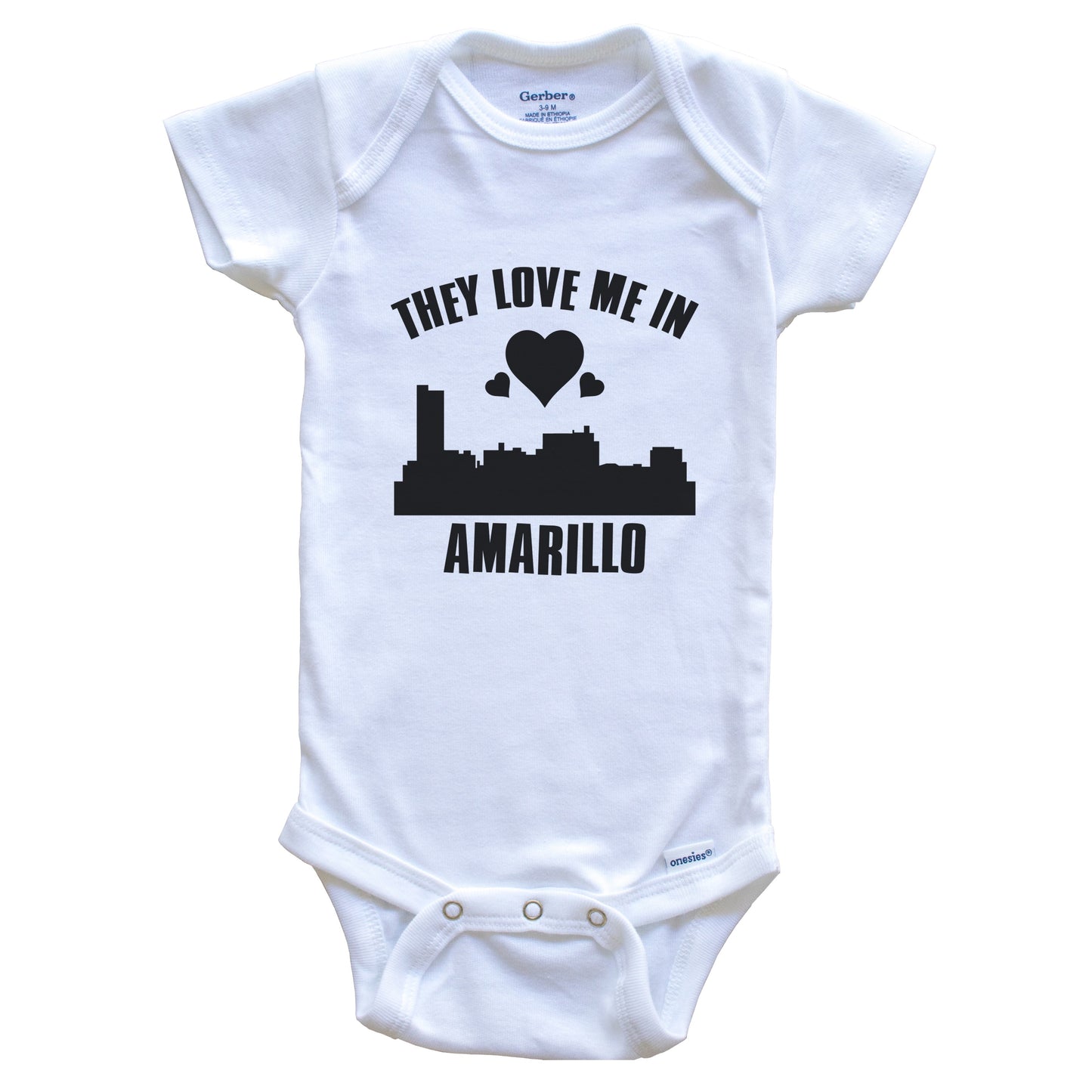 They Love Me In Amarillo Texas Hearts Skyline One Piece Baby Bodysuit