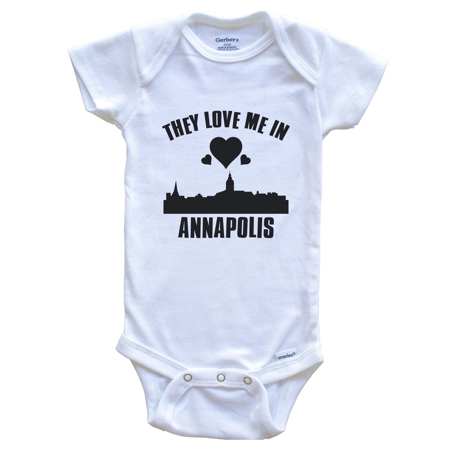 They Love Me In Annapolis Maryland Hearts Skyline One Piece Baby Bodysuit