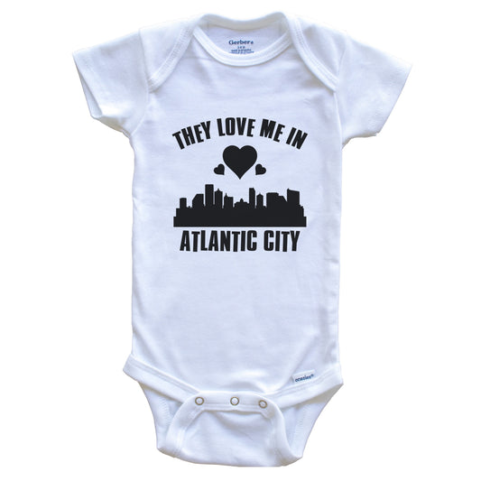 They Love Me In Atlantic City New Jersey Hearts Skyline One Piece Baby Bodysuit