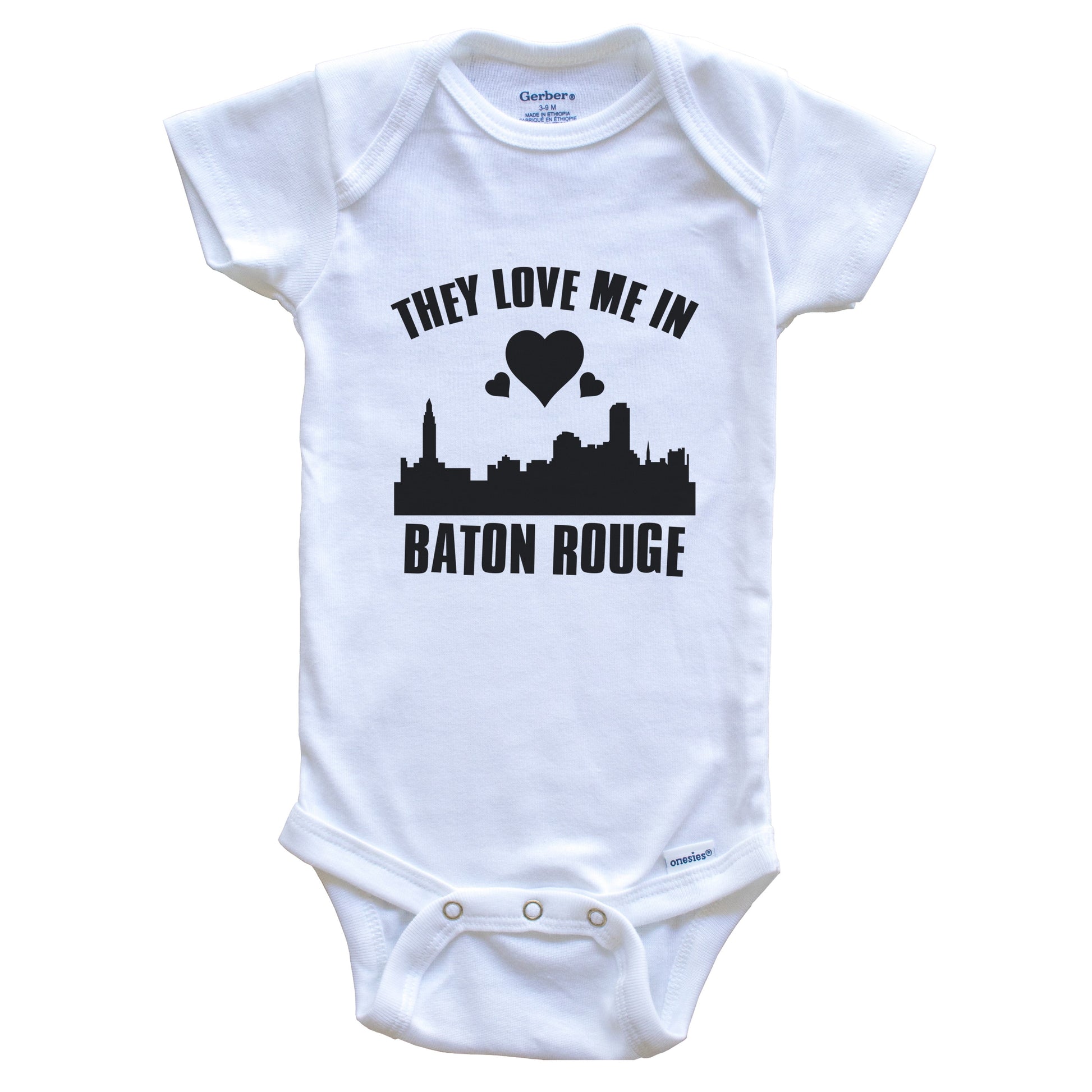 They Love Me In Baton Rouge Louisiana Hearts Skyline One Piece Baby Bodysuit