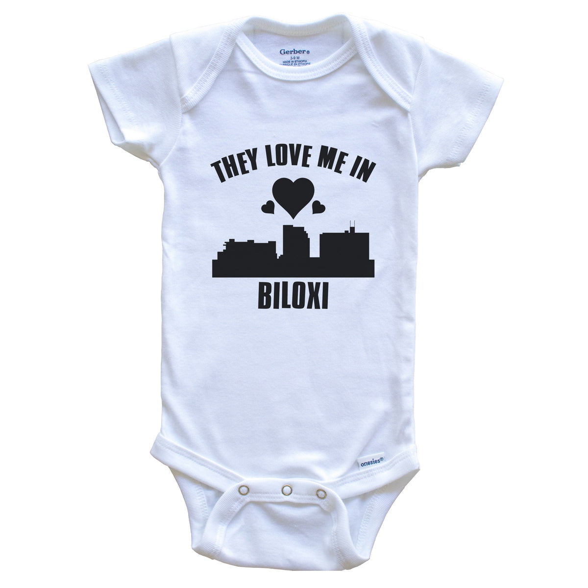 They Love Me In Biloxi Mississippi Hearts Skyline One Piece Baby Bodysuit