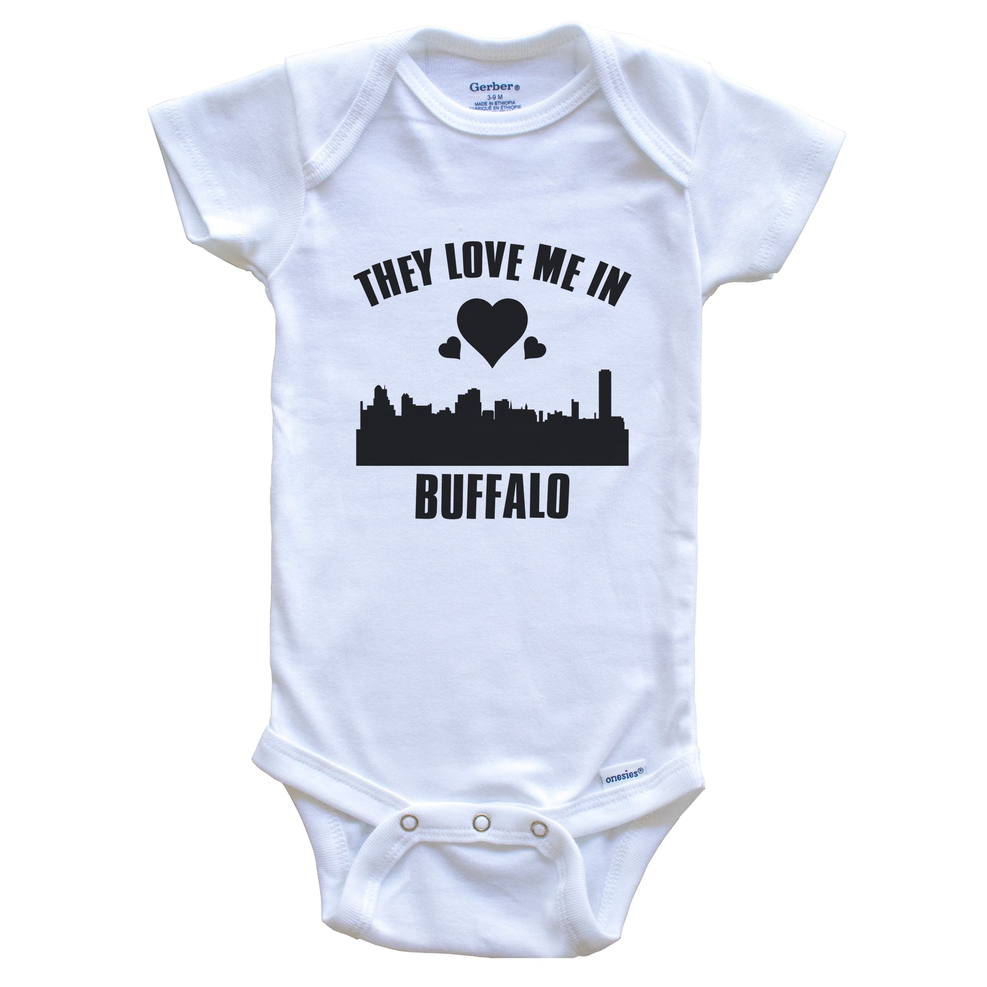 They Love Me In Buffalo New York Hearts Skyline One Piece Baby Bodysuit
