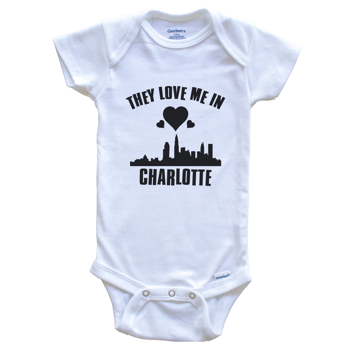 They Love Me In Charlotte North Carolina Hearts Skyline One Piece Baby Bodysuit