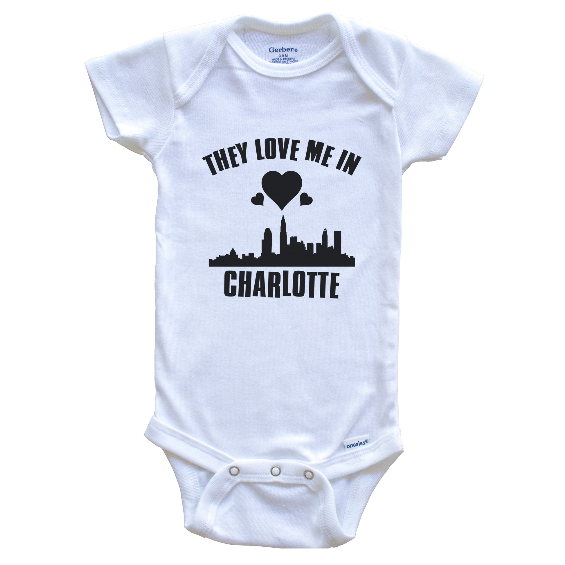 They Love Me In Charlotte North Carolina Hearts Skyline One Piece Baby Bodysuit