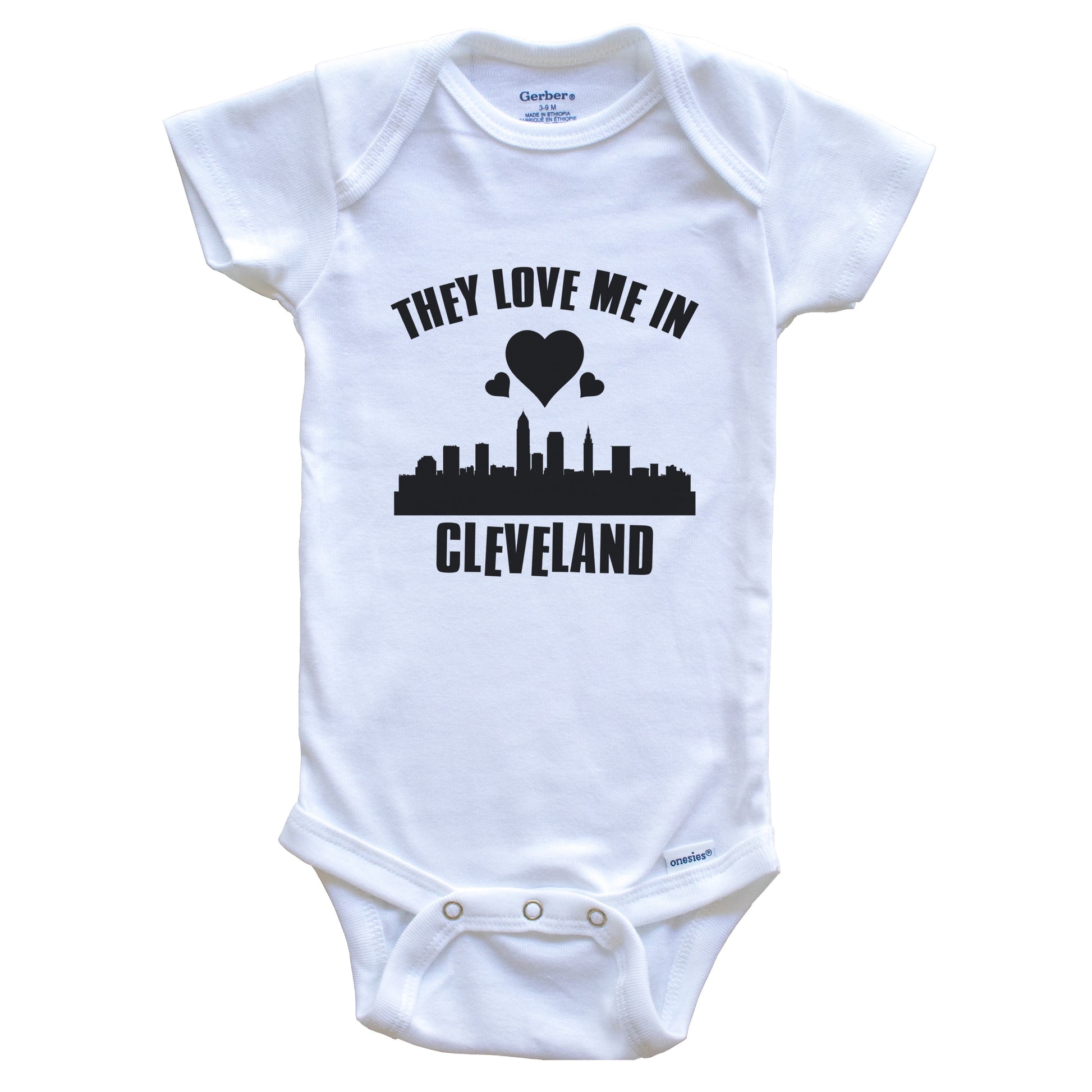 They Love Me In Cleveland Ohio Hearts Skyline One Piece Baby Bodysuit