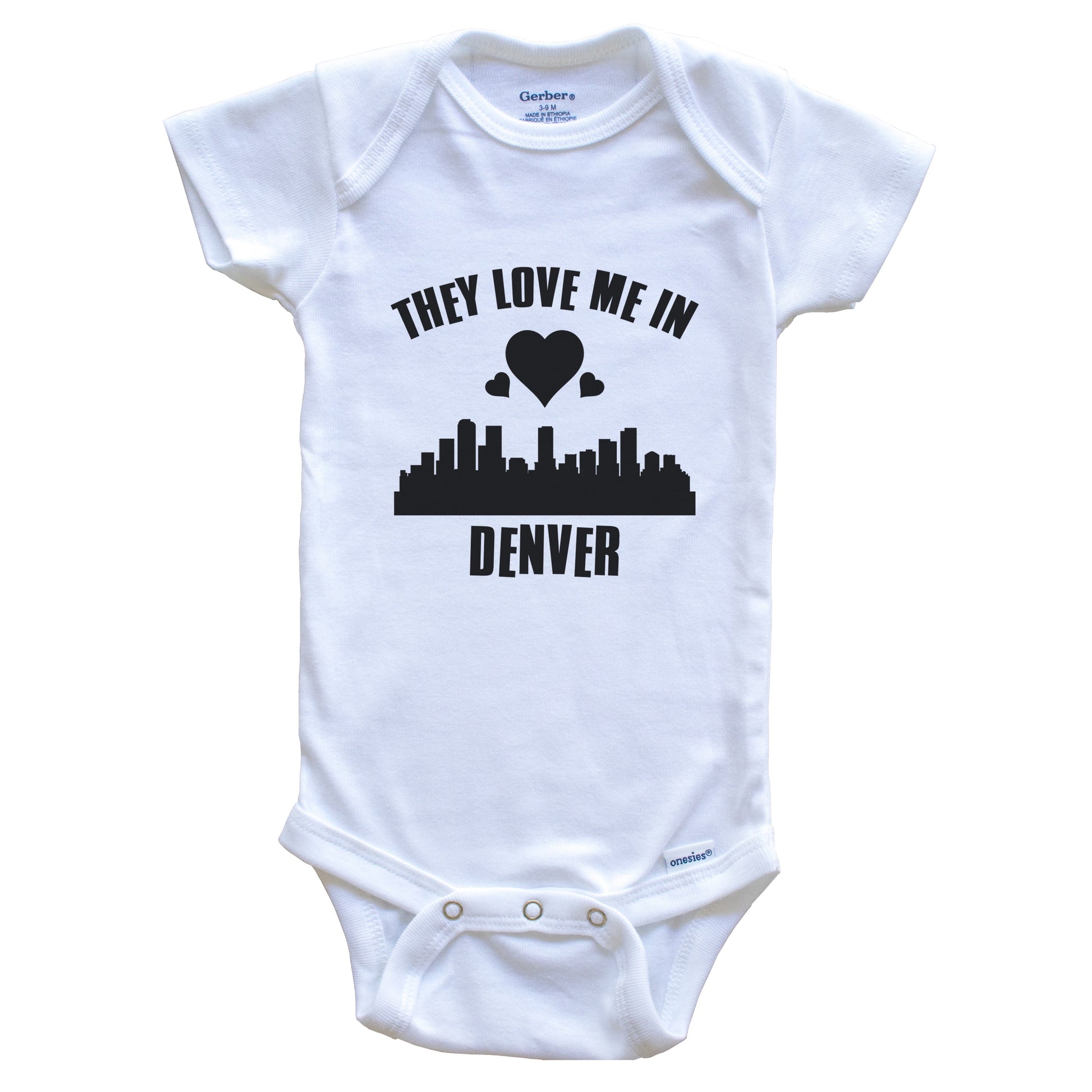They Love Me In Denver Colorado Hearts Skyline One Piece Baby Bodysuit