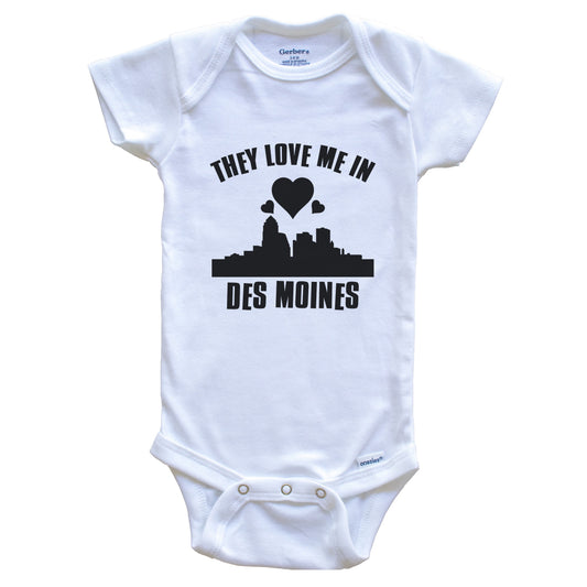 They Love Me In Des Moines Iowa Hearts Skyline One Piece Baby Bodysuit