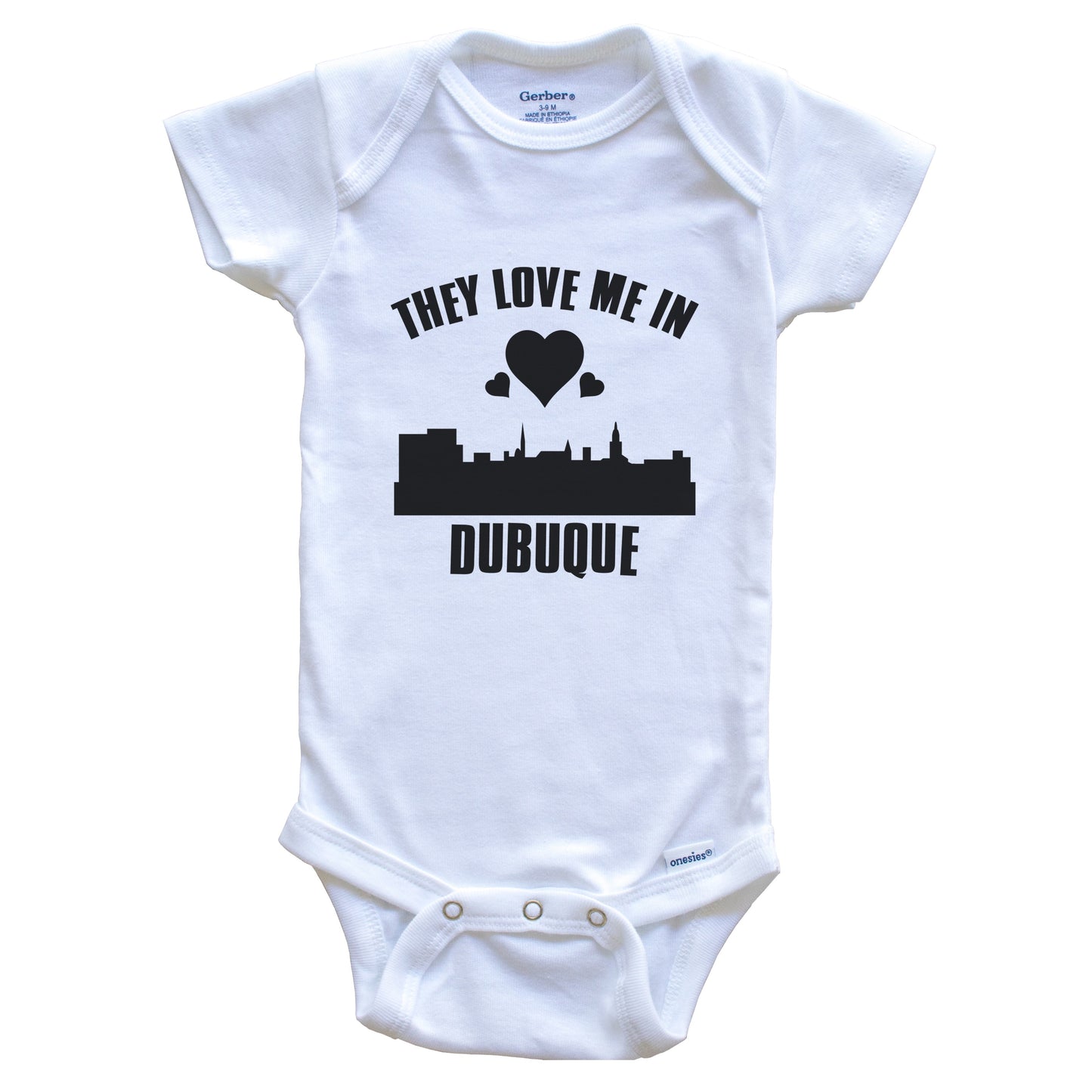 They Love Me In Dubuque Iowa Hearts Skyline One Piece Baby Bodysuit