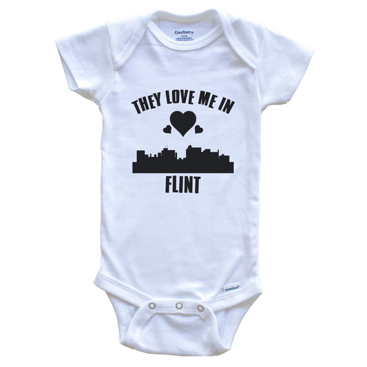 They Love Me In Flint Michigan Hearts Skyline One Piece Baby Bodysuit