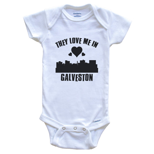 They Love Me In Galveston Texas Hearts Skyline One Piece Baby Bodysuit