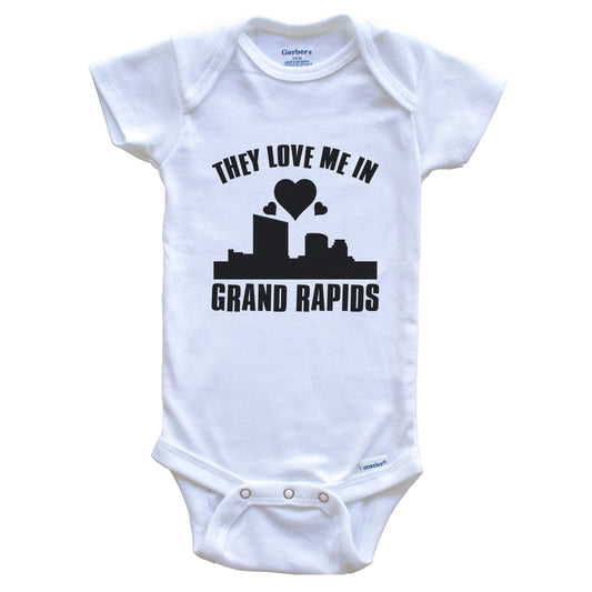 They Love Me In Grand Rapids Michigan Hearts Skyline One Piece Baby Bodysuit