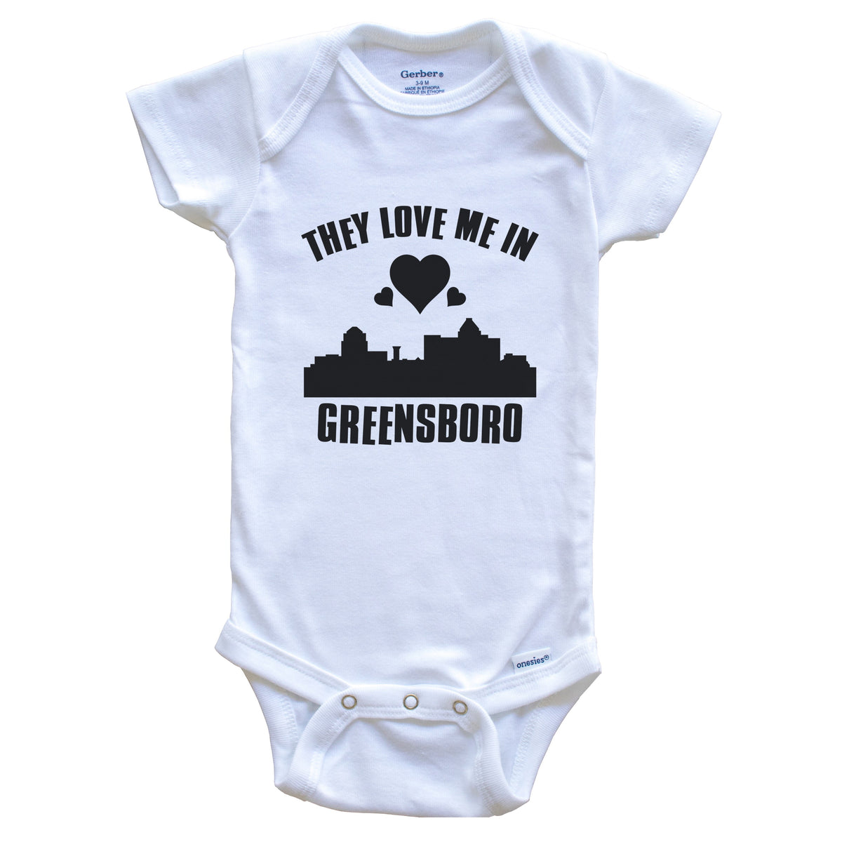 They Love Me In Greensboro North Carolina Hearts Skyline One Piece Baby Bodysuit