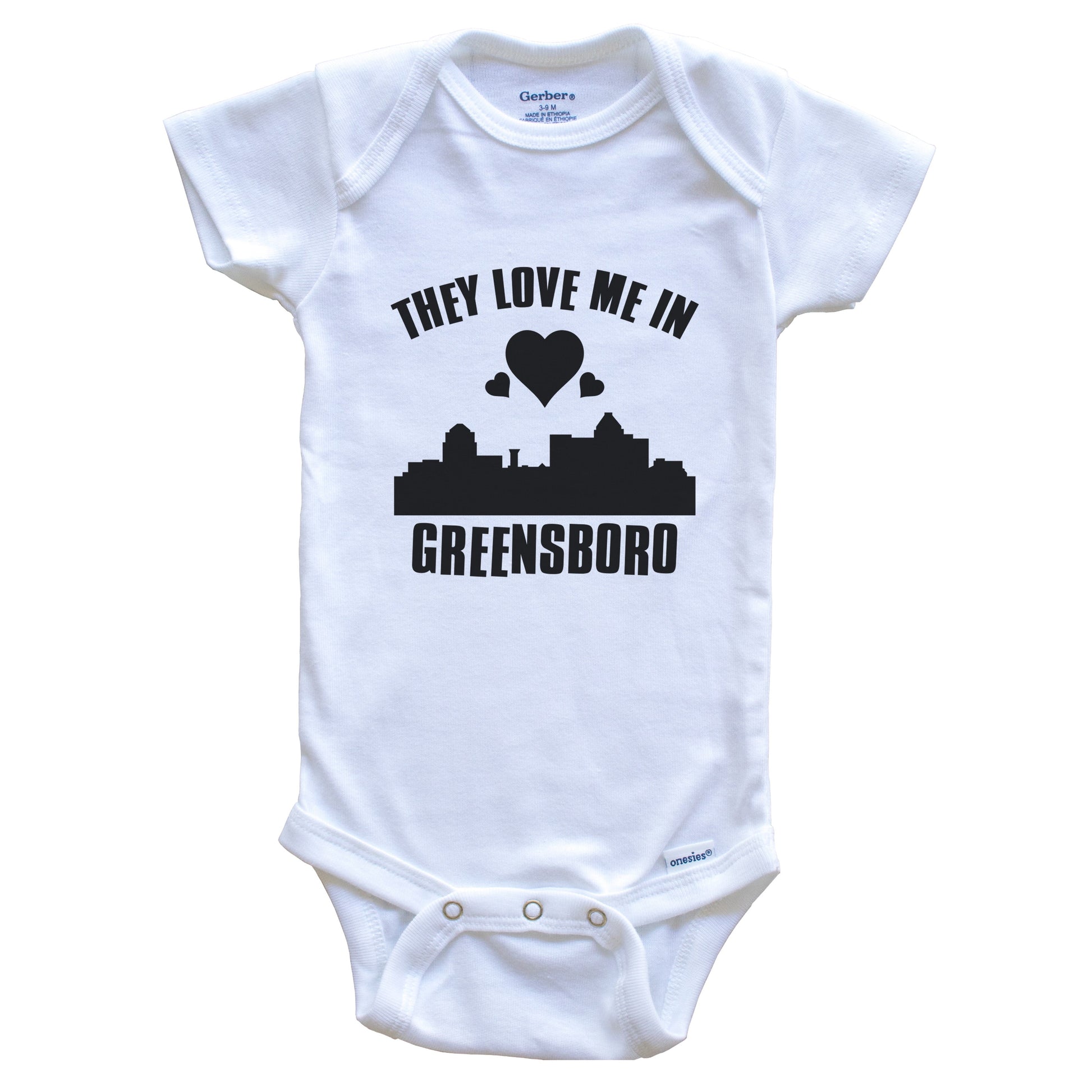 They Love Me In Greensboro North Carolina Hearts Skyline One Piece Baby Bodysuit