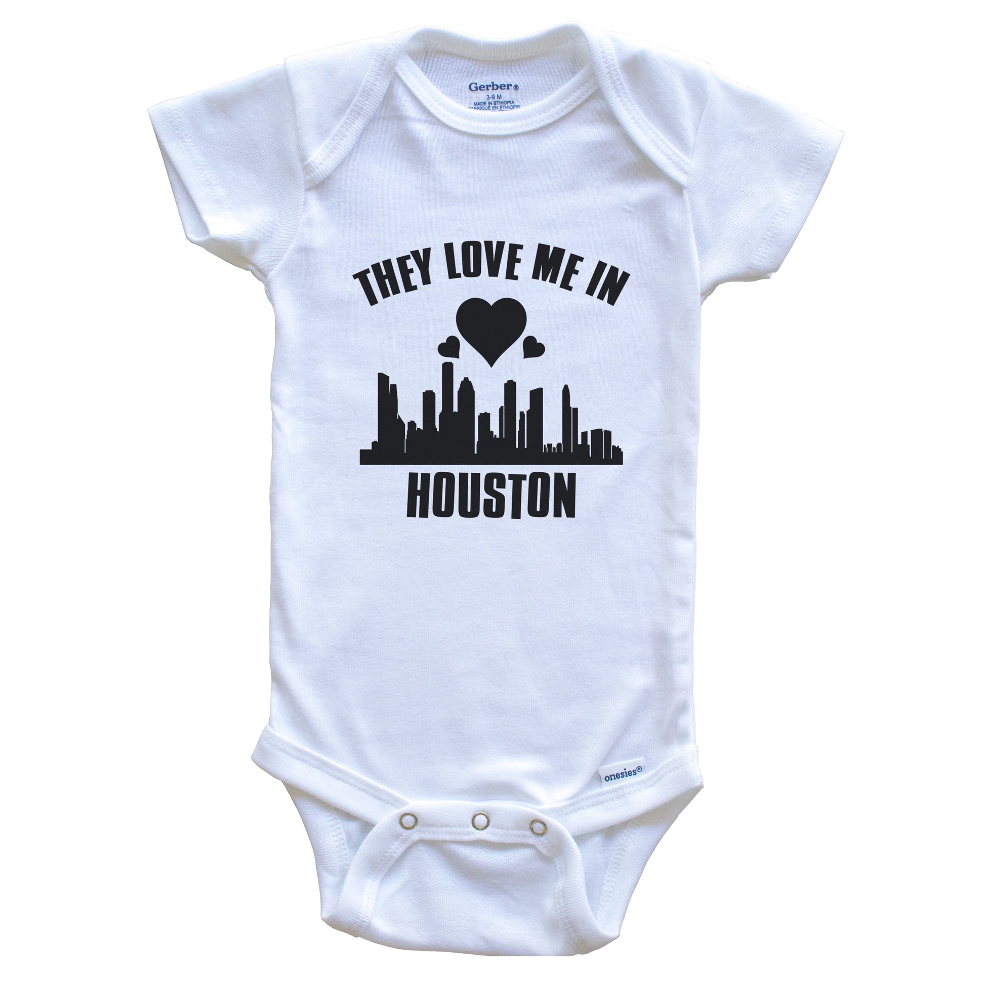 They Love Me In Houston Texas Hearts Skyline One Piece Baby Bodysuit