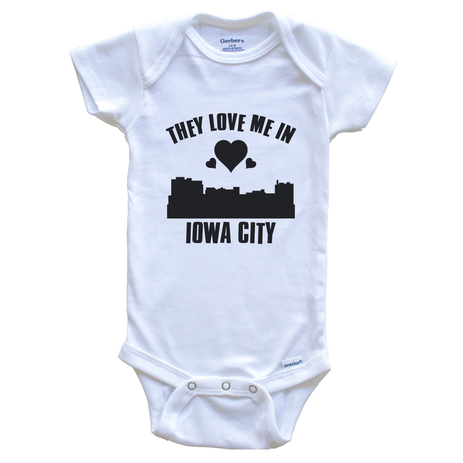 They Love Me In Iowa City Iowa Hearts Skyline One Piece Baby Bodysuit