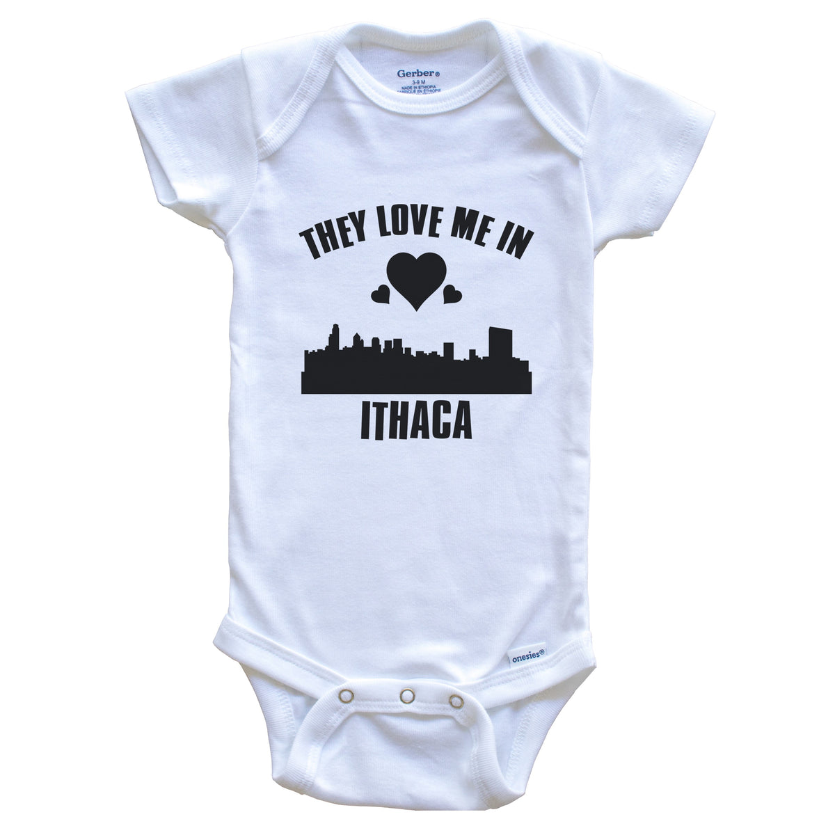 They Love Me In Ithaca New York Hearts Skyline One Piece Baby Bodysuit