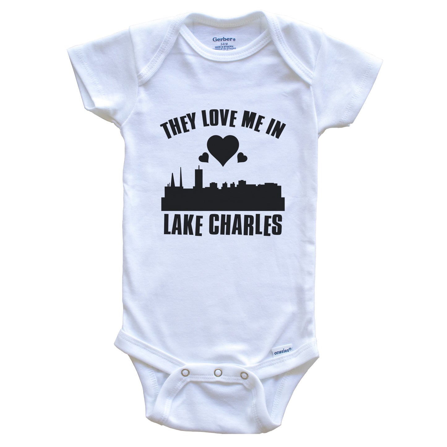 They Love Me In Lake Charles Louisiana Hearts Skyline One Piece Baby Bodysuit