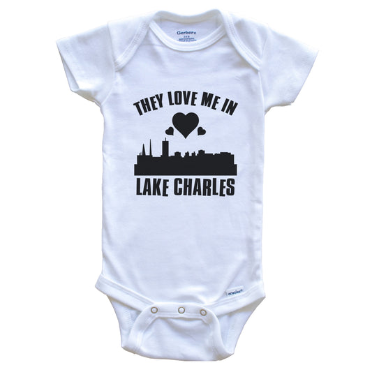 They Love Me In Lake Charles Louisiana Hearts Skyline One Piece Baby Bodysuit