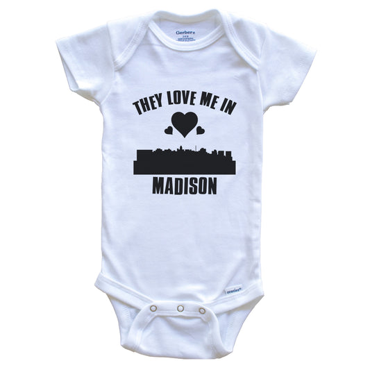 They Love Me In Madison Wisconsin Hearts Skyline One Piece Baby Bodysuit