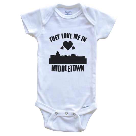 They Love Me In Middletown Connecticut Hearts Skyline One Piece Baby Bodysuit