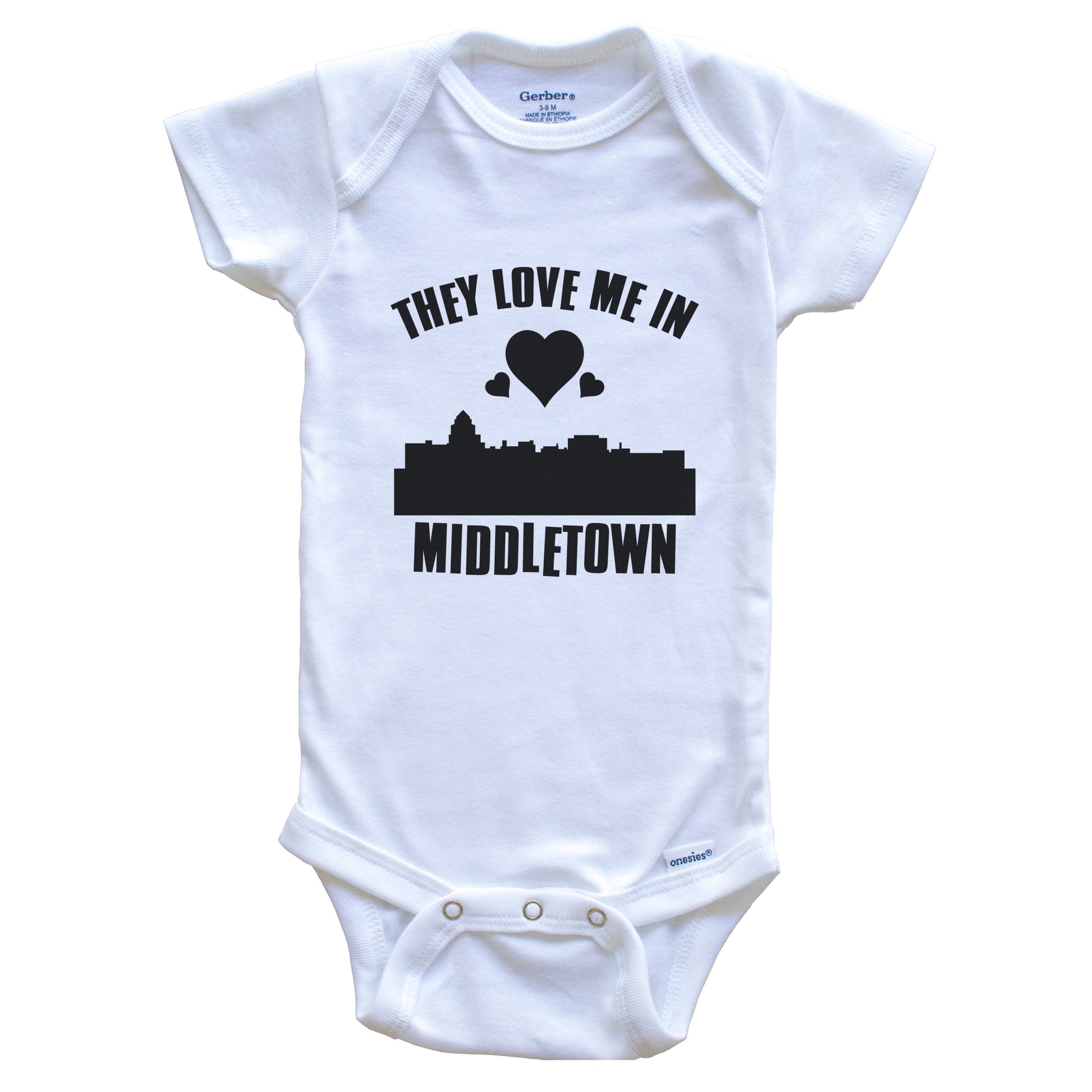 They Love Me In Middletown Connecticut Hearts Skyline One Piece Baby Bodysuit