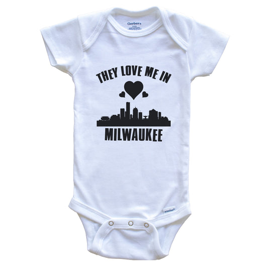 They Love Me In Milwaukee Wisconsin Hearts Skyline One Piece Baby Bodysuit